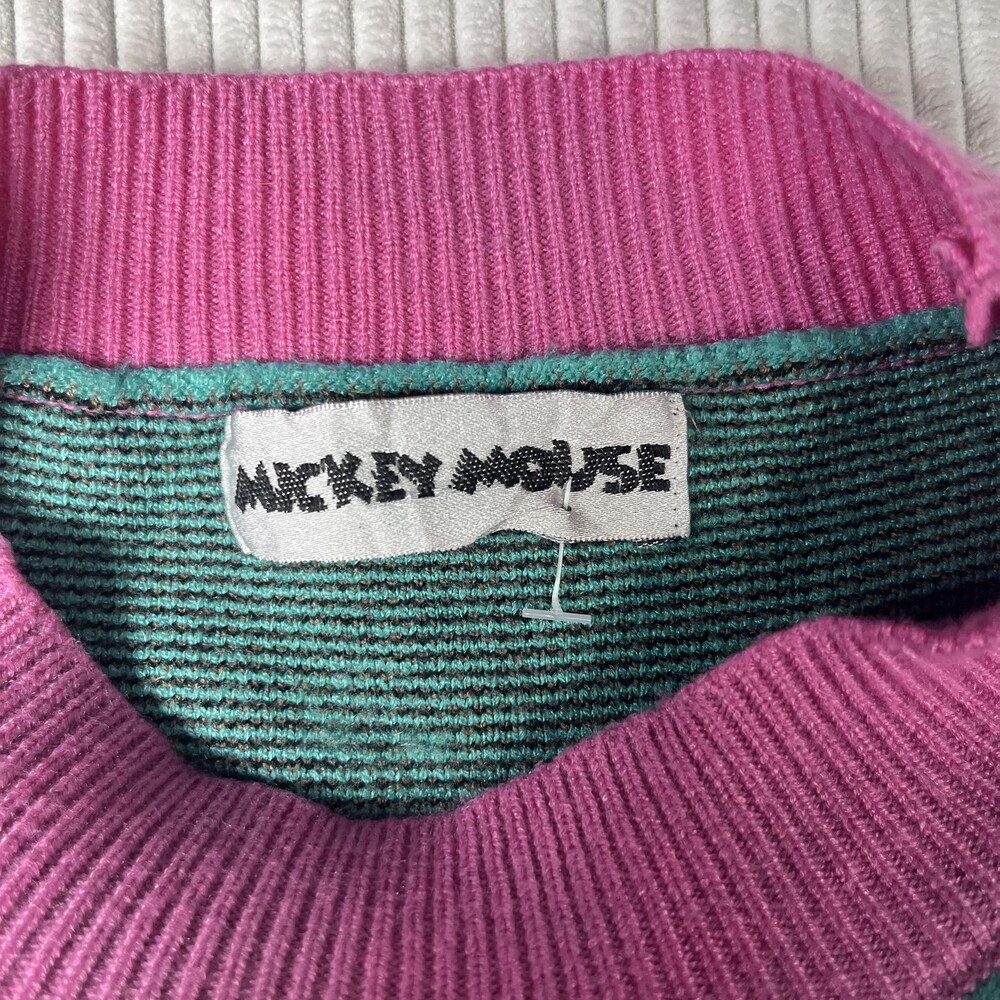 Mickey Mouse Sweater Womens M 90s Pink Graphic Knit Crew Neck Pullover Cartoon - Picture 6 of 9